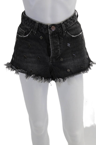 One Teaspoon Womens Cotton Frayed Studded Buttoned Denim Shorts Black Size 22