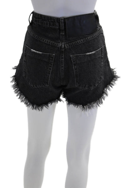 One Teaspoon Womens Cotton Frayed Studded Buttoned Denim Shorts Black Size 22