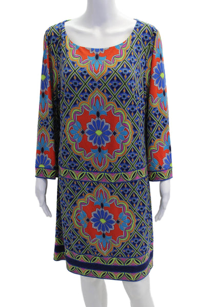 Laundry by Shelli Segal Womens Geometric Long Sleeve Dress Multicolor Size L