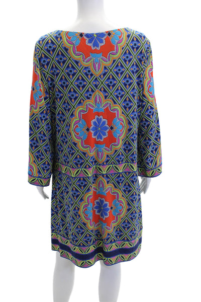 Laundry by Shelli Segal Womens Geometric Long Sleeve Dress Multicolor Size L