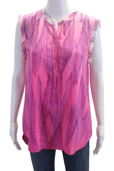 Rebecca Taylor Womens Silk Abstract Print Pullover Tank Top Blouse Pink Size 8