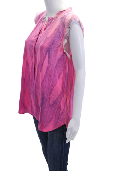 Rebecca Taylor Womens Silk Abstract Print Pullover Tank Top Blouse Pink Size 8