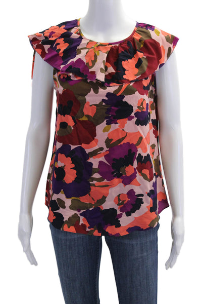 Trina Turk Womens Silk Ruffle Trim Pullover Tank Top Blouse Multicolor Size S