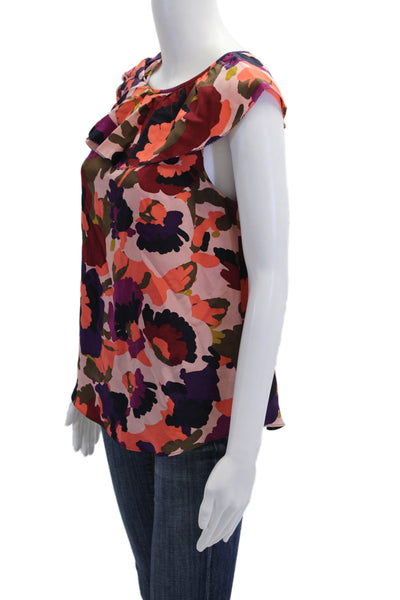 Trina Turk Womens Silk Ruffle Trim Pullover Tank Top Blouse Multicolor Size S