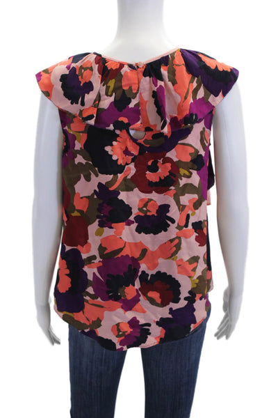 Trina Turk Womens Silk Ruffle Trim Pullover Tank Top Blouse Multicolor Size S