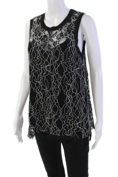 Generation Love Womens Cotton Blend Battenburg Lace Tank Top Blouse Black Size M