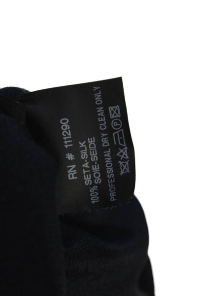Derek Lam Womens Silk Pleated Round Neck Pullover Tank Top Blouse Navy Size 8