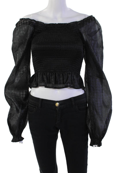 Wayf Women's Square Neck Long Sleeves Ruffle Smocked Peplum Blouse Black Size S
