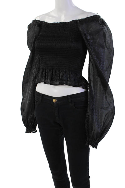 Wayf Women's Square Neck Long Sleeves Ruffle Smocked Peplum Blouse Black Size S