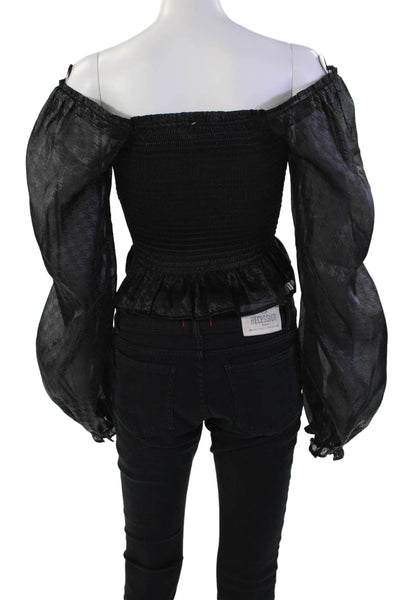 Wayf Women's Square Neck Long Sleeves Ruffle Smocked Peplum Blouse Black Size S