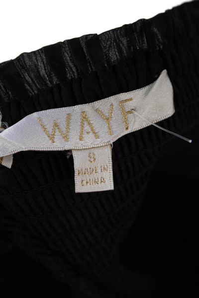Wayf Women's Square Neck Long Sleeves Ruffle Smocked Peplum Blouse Black Size S