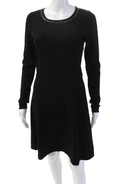 Shoshanna Womens Textured Long Sleeve Round Neck Lined Knit Dress Black Size M