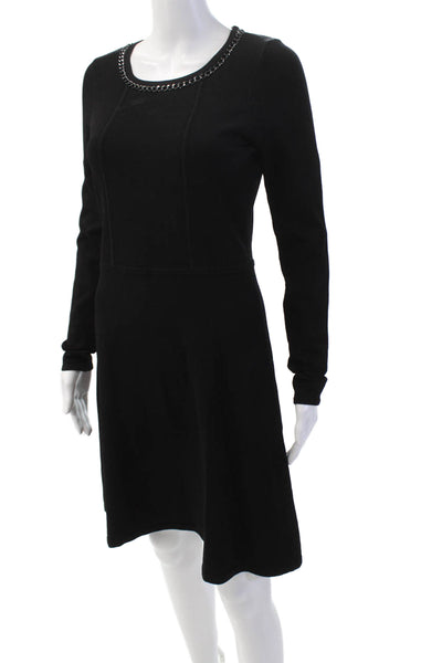 Shoshanna Womens Textured Long Sleeve Round Neck Lined Knit Dress Black Size M