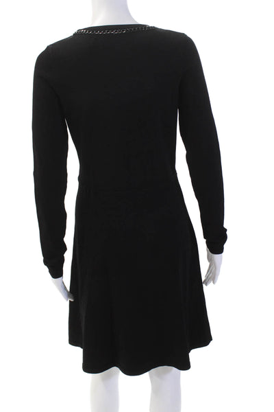 Shoshanna Womens Textured Long Sleeve Round Neck Lined Knit Dress Black Size M