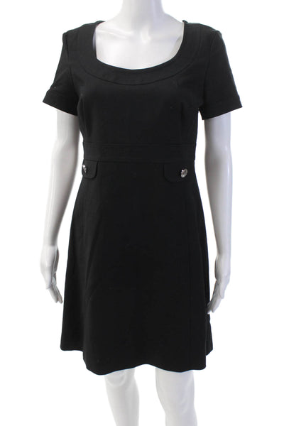 Karen Millen Womens Cotton Short Sleeve Round Neck Lined Dress Black Size 08