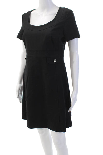 Karen Millen Womens Cotton Short Sleeve Round Neck Lined Dress Black Size 08