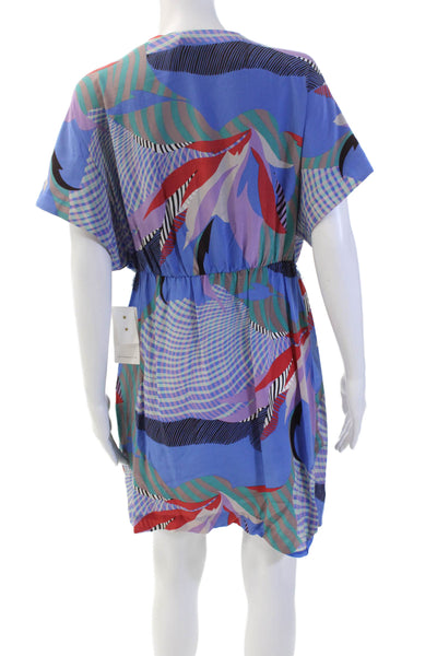 Leifsdottir Womens Short Sleeve V-neck Button Abstract Printed Romper Blue Size