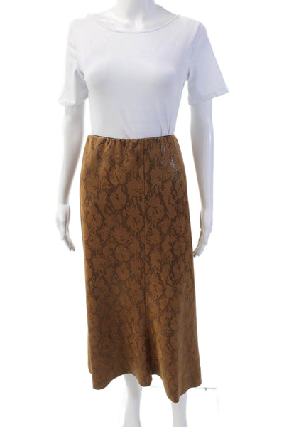 Alberto Makali Womens Textured Elastic Waistband Animal Printed Skirt Brown Size
