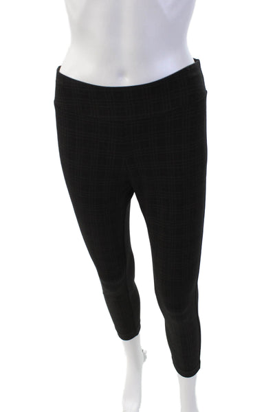 Insight Womens Textured Cotton Elastic Waistband Plaid Skinny Pants Black Size 0