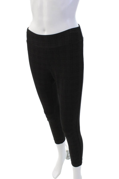 Insight Womens Textured Cotton Elastic Waistband Plaid Skinny Pants Black Size 0