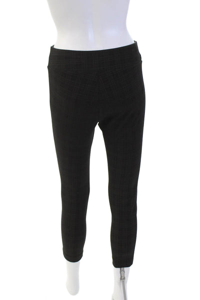 Insight Womens Textured Cotton Elastic Waistband Plaid Skinny Pants Black Size 0