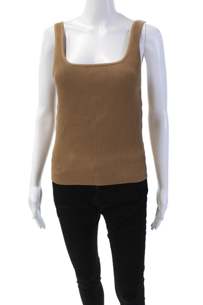 Babaton Womens Ribbed Scoop Neck Sleeveless Tank Top Brown Size Large