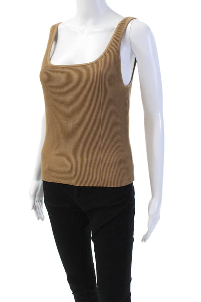 Babaton Womens Ribbed Scoop Neck Sleeveless Tank Top Brown Size Large