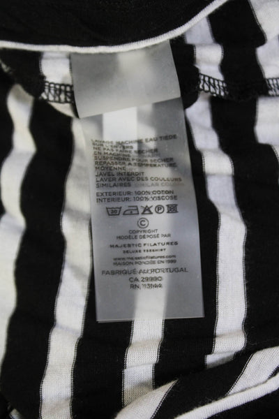 Majestic Filatures Womens Cotton Striped Scoop Neck Short Sleeve Top Black Sz 2