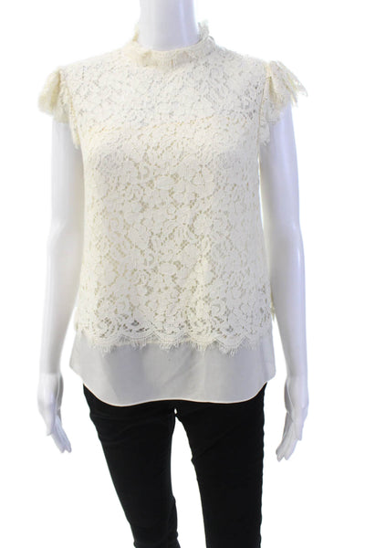 Rachel Zoe Womens Floral Lace Collar Short Sleeve Lined Blouse Top Cream Size 6