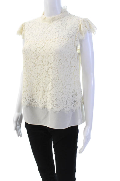 Rachel Zoe Womens Floral Lace Collar Short Sleeve Lined Blouse Top Cream Size 6