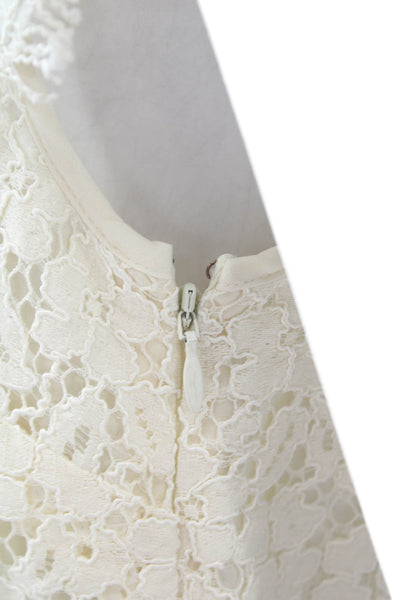 Rachel Zoe Womens Floral Lace Collar Short Sleeve Lined Blouse Top Cream Size 6