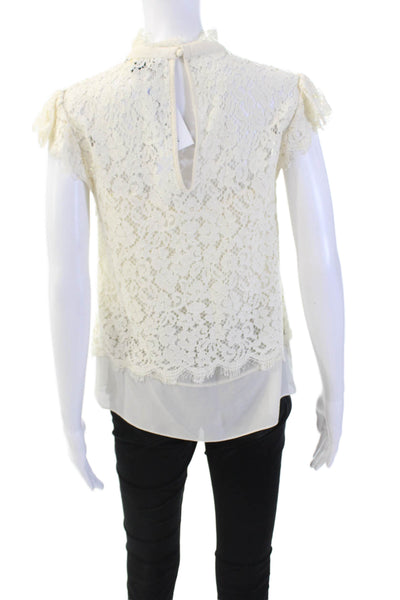 Rachel Zoe Womens Floral Lace Collar Short Sleeve Lined Blouse Top Cream Size 6