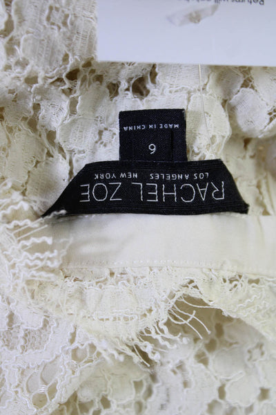 Rachel Zoe Womens Floral Lace Collar Short Sleeve Lined Blouse Top Cream Size 6