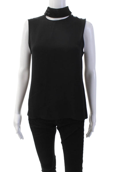 Theory Womens Silk Velvet Collar Zip Back Sleeveless Blouse Top Black Size S