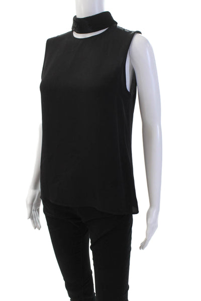 Theory Womens Silk Velvet Collar Zip Back Sleeveless Blouse Top Black Size S
