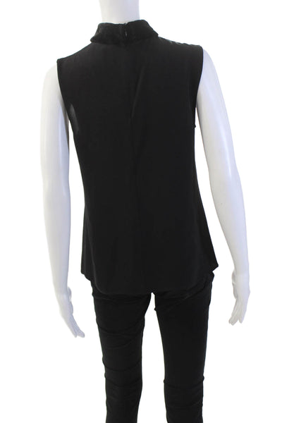 Theory Womens Silk Velvet Collar Zip Back Sleeveless Blouse Top Black Size S