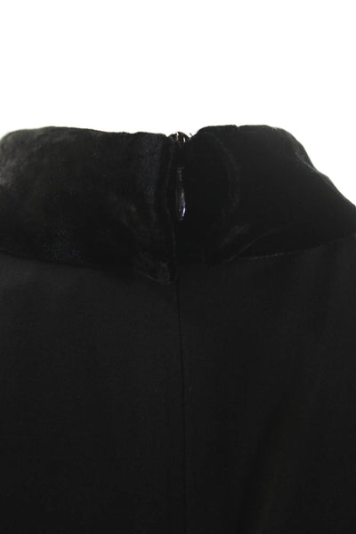 Theory Womens Silk Velvet Collar Zip Back Sleeveless Blouse Top Black Size S