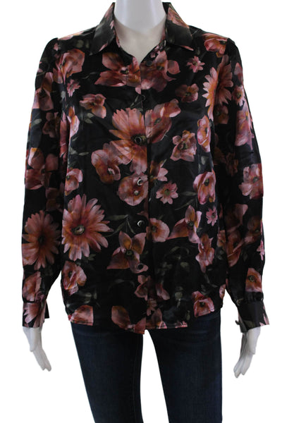 The Kooples Womens Floral Print Collared Long Sleeve Blouse Black Size S