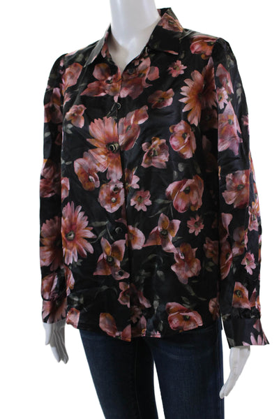 The Kooples Womens Floral Print Collared Long Sleeve Blouse Black Size S
