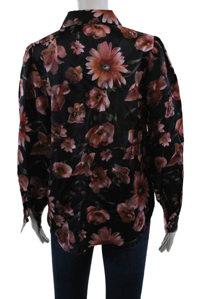 The Kooples Womens Floral Print Collared Long Sleeve Blouse Black Size S