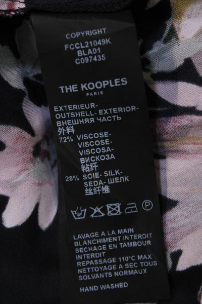 The Kooples Womens Floral Print Collared Long Sleeve Blouse Black Size S