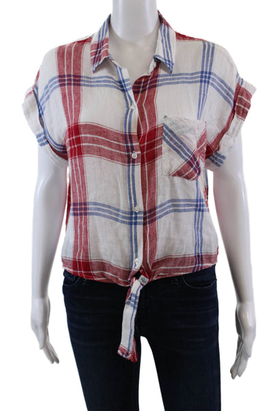 Rails Womens Collared Short Sleeve Plaid Tie Waist Crop Top Multicolor Size S