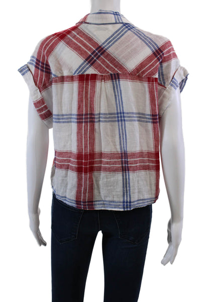 Rails Womens Collared Short Sleeve Plaid Tie Waist Crop Top Multicolor Size S