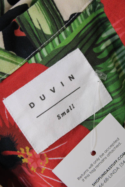 Duvin Womens Floral Animal Print Pocketed Buttoned Top Multicolor Size S