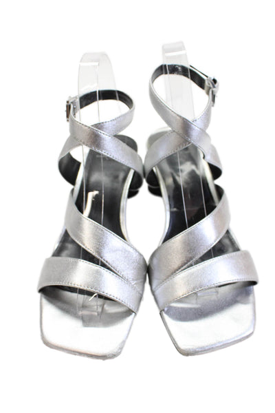 MARC FISHER LTD Womens Block Heel Metallic Ankle Strap Sandals Silver Size 7.5M