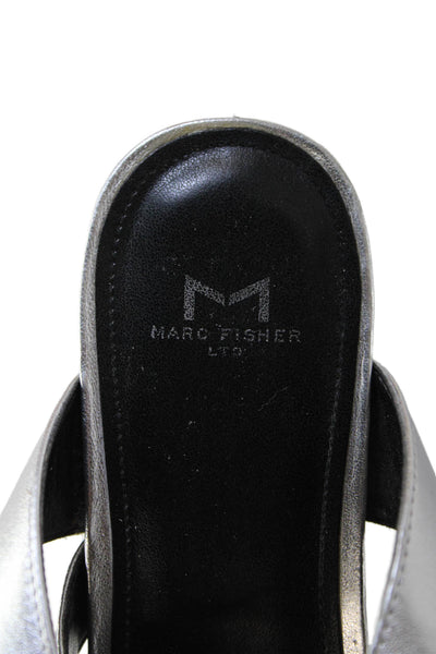 MARC FISHER LTD Womens Block Heel Metallic Ankle Strap Sandals Silver Size 7.5M