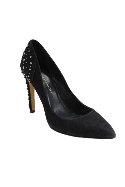 Rebecca Minkoff Womens Suede Studded Pointed Toe Slip On Heels Black Size 8M