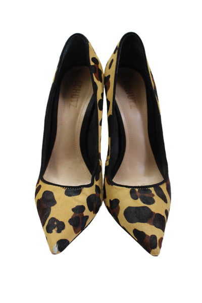 Schutz Womens Animal Print Pointed Toe Slip On Heels Pumps Beige Size 8B
