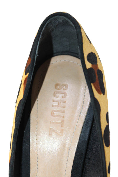 Schutz Womens Animal Print Pointed Toe Slip On Heels Pumps Beige Size 8B