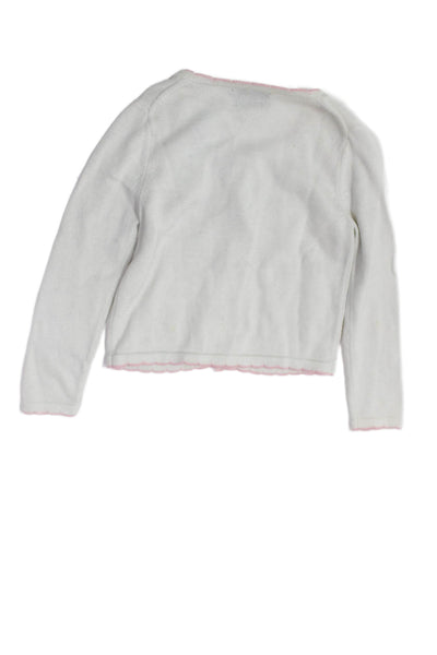 Oscar de la Renta Childrens Girls Button Down Cardigan Sweater White Pink Size 4